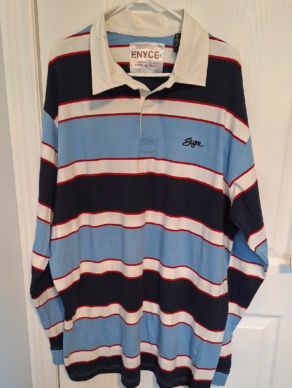 Enyce Men's Long-Sleeve Polo - Light Blue, Black, White with Red Trim